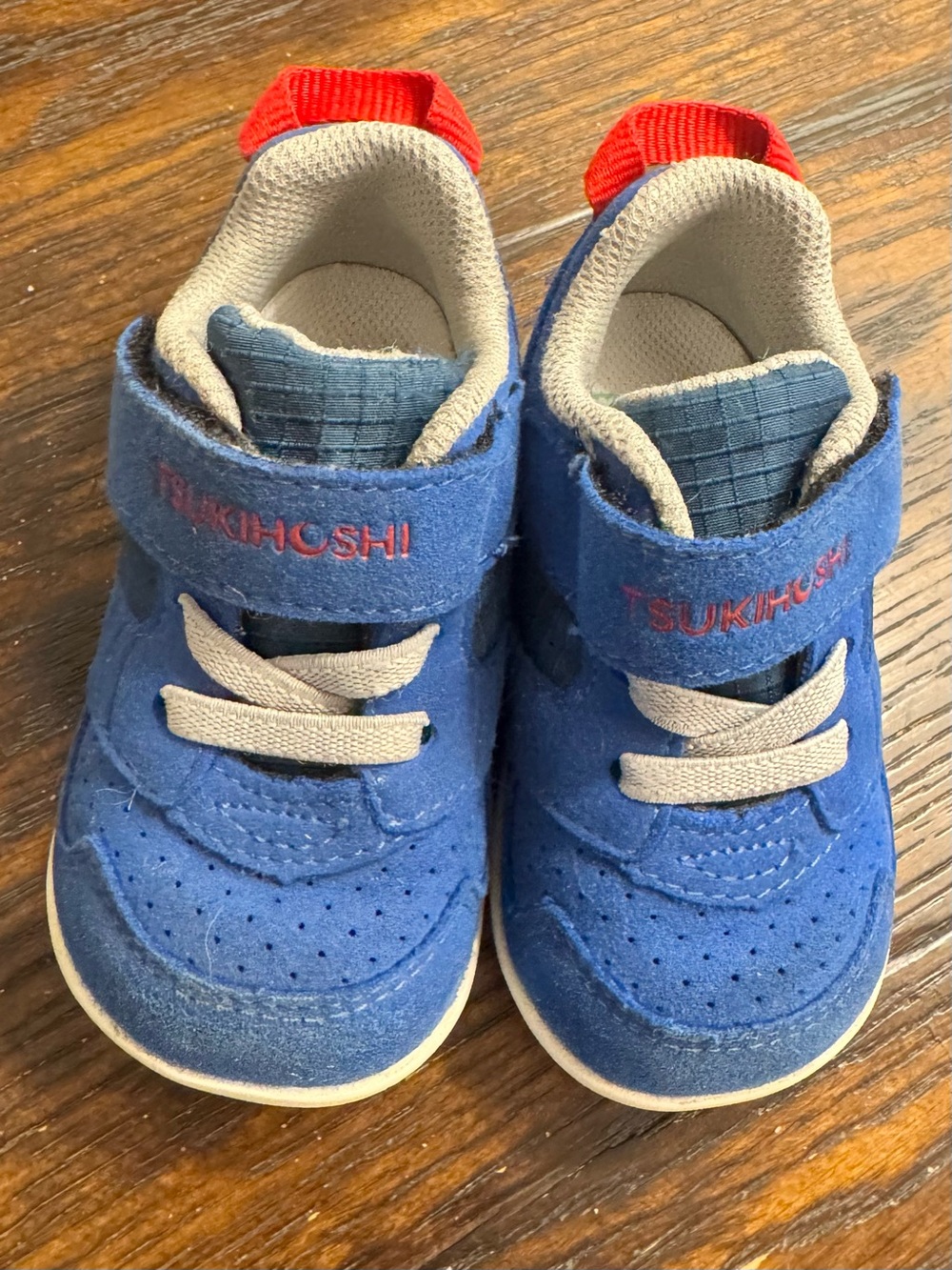Tsukihoshi Blue Toddler Sneakers with Red Heel Tabs